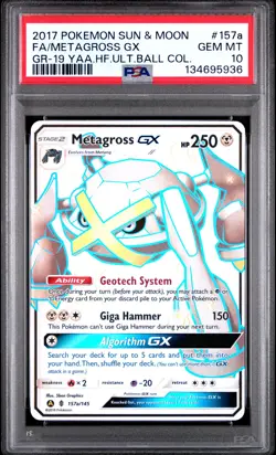 2017 POKEMON SUN & MOON GUARDIANS RISING #157A FULL ART/METAGROSS GX PSA 10 - Image 1