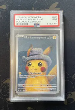 2023 POKEMON X VAN GOGH BLACK STAR PROMO #085 PIKACHU WITH GREY FELT HAT PSA 9 - Image 1