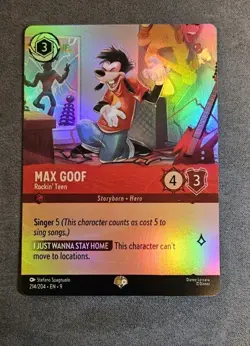 Disney Lorcana Fabled Max Goof Rockin' Teen Epic Holofoil Card 214/204 - Image 1