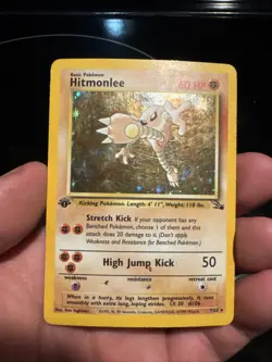 1st Edition Hitmonlee 7/62 Fossil Holo Wotc Pokemon Card - Image 1