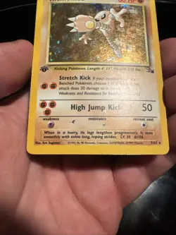 1st Edition Hitmonlee 7/62 Fossil Holo Wotc Pokemon Card - Image 3