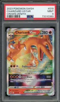 2023 PSA 9 Pokemon SWSH Crown Zenith Charizard Vstar 019/159 Card Mint - Image 1
