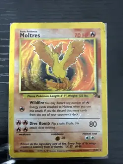 Moltres 12/62 Fossil Holo Rare Pokemon Card - MP To HP Condition - Vintage 1999 - Image 1