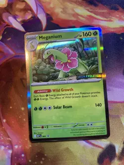 Pokemon TCG Mega Evolutions Meganium Holo Stamped Promo Card 001 - Image 1