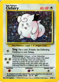 Pokemon TCG Clefairy 5/102 Base Set Unlimited Holo Rare DMG - Image 1