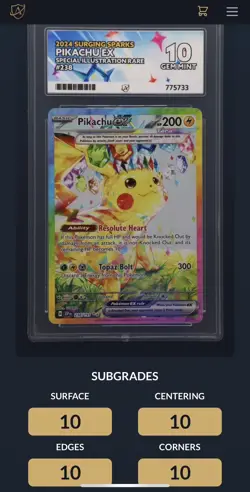 ⭐ Pikachu EX 238/191 Surging Sparks SIR ACE 10 Gem Mint Perfect Subs! Pokemon - Image 3