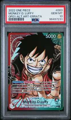 One Piece English Monkey D. Luffy Alt Art Leader OP01-003 Romance Dawn PSA 10 - Image 1