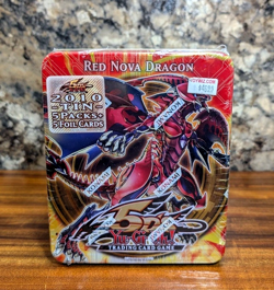 Factory Sealed YuGiOh 5Ds 2010 Red Nova Dragon Tin 5 Packs + 5 Foil Cards New - Image 1