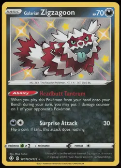 Galarian Zigzagoon SV078/SV122 Rare Shiny Shining Fates Shiny Vault Pokemon - Image 1