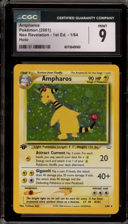Pokemon Ampharos Neo Revelations 1st Edition Holo Rare #1 CGC 9 Mint - Image 1