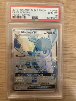 2019 POKEMON SUN & MOON HIDDEN FATES #SV55 FULL ART/GLACEON GX PSA 10 - Image 1