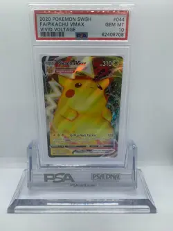 2020 POKEMON SWORD & SHIELD VIVID VOLTAGE #044 FULL ART/PIKACHU VMAX PSA 10 - Image 1