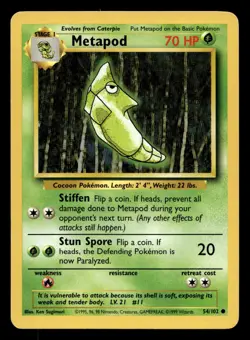 Metapod 54/102 Common Base Set WOTC Pokemon MP - Image 1