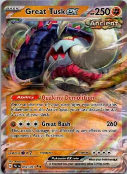 Pokemon Great Tusk ex 053/091 Paldean Fates Double Rare Holo NM - Image 1