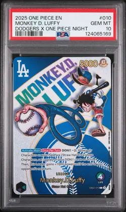 2025 ONE PIECE PROMOS DODGERS X ONE PIECE NIGHT #010 MONKEY D. LUFFY PSA 10 - Image 1