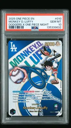 2025 ONE PIECE PROMOS DODGERS X ONE PIECE NIGHT #010 MONKEY D. LUFFY PSA 10 - Image 1