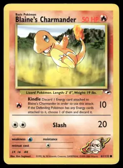 Pokemon Cards Blaine's Charmander 61/132 UNLIMITED Gym Heroes WOTC Common NM - Image 1