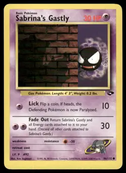Pokemon Cards Sabrina's Gastly 96/132 UNLIMITED Gym Challenge WOTC Common NM - Image 1