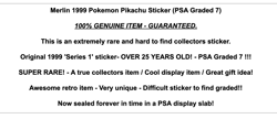 Pokemon 1999 Rare PIKACHU Card PSA Graded Retro 1st Ed Edition OG Merlin Sticker - Image 2