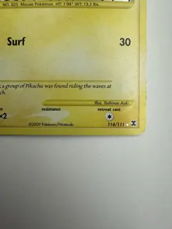 Pokemon TCG Surfing Pikachu Holo Card 114/111 Rising Rivals 2009 Secret Rare - Image 3