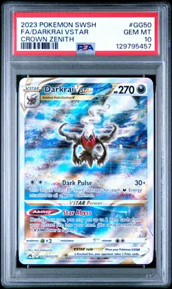 2023 POKEMON SWORD & SHIELD CROWN ZENITH #GG50 FULL ART/DARKRAI VSTAR PSA 10 - Image 1