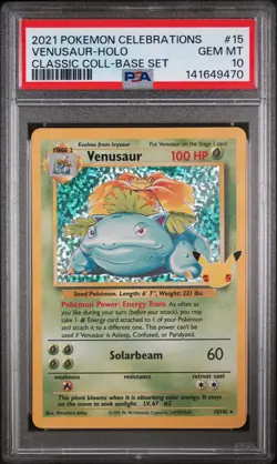 PSA 10 VENUSAUR 15/102 HOLO CELEBRATIONS CLASSIC COLLECTION POKEMON NEW CERT!!!! - Image 1