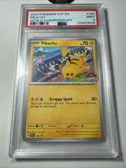 2024 POKEMON SVP EN-SV BLACK STAR PROMO WORLD CHAMPIONSHIPS #190 PIKACHU PSA 9 - Image 2