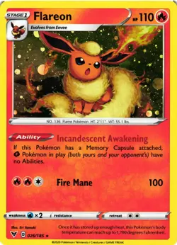 Pokemon TCG Flareon Cosmos Holo 026/185 Promo Miscellaneous Cards & Products NM - Image 1