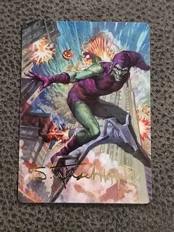 MTG: Spiderman Gold Stamped/Signed Art Card 26/54 Green Goblin - Image 3