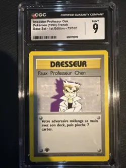 1999 Faux Professeur Chen 73/102 Base Set 1st Edition CGC 9 Pokemon FRENCH NM - Image 1