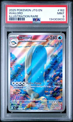 2025 POKEMON JTG EN-JOURNEY TOGETHER ILLUSTRATION RARE #162 WAILORD PSA 9 - Image 1