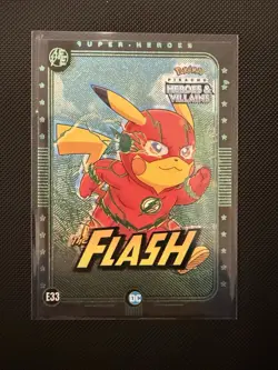 Flash (Pikachu) #E33 Green Holo Box Hit Heros & Villains Edition Pokemon Card - Image 1