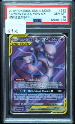 Mewtwo & Mew GX 222 PSA 10 Gem Mint Unified Minds Pokemon Card - Image 1