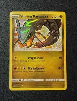 Pokemon Sun & Moon Shining Legends Shining Rayquaza 56/73 *Slight Water Damage* - Image 1