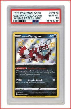Galarian Zigzagoon 078/122 Shiny Vault Holo Pokemon 2021 Shining Fates PSA 10 - Image 1