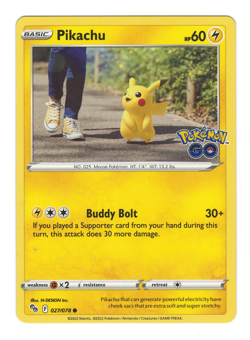 Pikachu 027/078 NM/M Pokemon Go Common Non-Holo Stamped Card TCG - Image 1