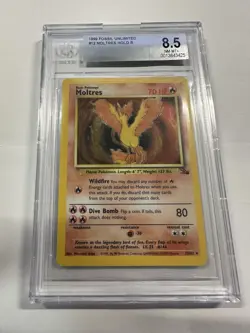 Pokemon TCG Moltres Fossil 12/62 Unlimited Holo Rare - 8.5 BGS NM MT Card - Image 1