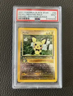 2001 Pokemon Promo Black Star Pokemon League #35 Pichu Reverse Holo PSA 9 - Image 1