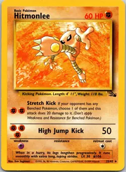 Pokemon TCG Hitmonlee 7/62 Fossil Unlimited Non Holo Rare WOTC Vintage 1999 MP - Image 1