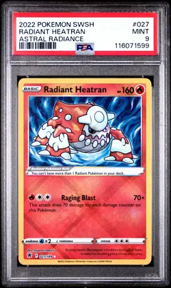 2022 POKEMON SWORD & SHIELD ASTRAL RADIANCE #027 RADIANT HEATRAN PSA 9 - Image 1
