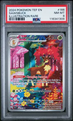 2024 POKEMON TEF EN-TEMPORAL FORCES ILLUSTRATION RARE #166 SAWSBUCK PSA 8 - Image 1