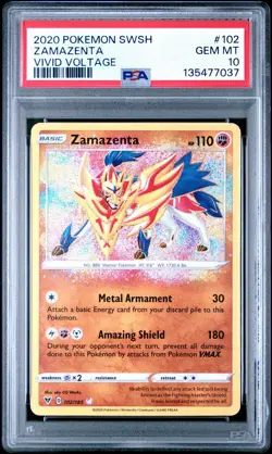 2020 Pokemon SWSH Vivid Voltage Zamazenta #102/185 PSA 10 Gem Mint - Image 1