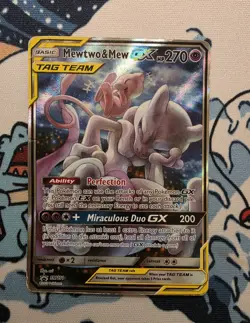 Pokemon TCG Mewtwo & Mew GX SM191 Black Star Promo Holo Tag Team DMG - Image 1