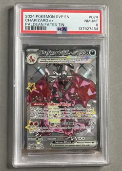 Pokemon PSA 8 NM-MT Charizard EX 074 Paldean Fates Tin Promo - Image 1