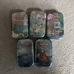 Pokemon TCG: Full Art Set Of 5 Kanto Friends Mini Tins - SEALED - Image 1