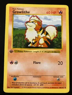 Pokemon 1st Edition Shadowless Growlithe 28/102 Base Set Excellent Condition - Image 1