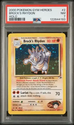 2000 POKEMON GYM HEROES HOLO #2/132 BROCK'S RHYDON PSA 7 NM RARE - Image 1