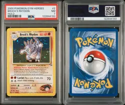 2000 POKEMON GYM HEROES HOLO #2/132 BROCK'S RHYDON PSA 7 NM RARE - Image 3