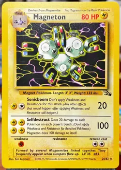 NM+ 🔥 Pokemon TCG Magneton Fossil Card 26/62 Unlimited Rare Non-Holo - Image 1