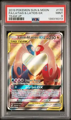 2019 Pokemon SM Team Up Latias & Latios GX #170 Full Alt Art Lovebirds PSA 9 - Image 1